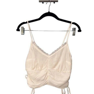 Cropped White Hollister‎ & Co. Summer Spaghetti Strap Cinched Tank Top - Medium